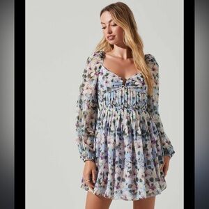 Astr blue floral dress with sleeves nwt